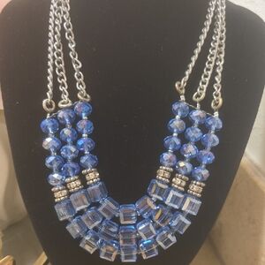 Vintage Blue Crystal Faceted Beaded Multi Layer Necklace